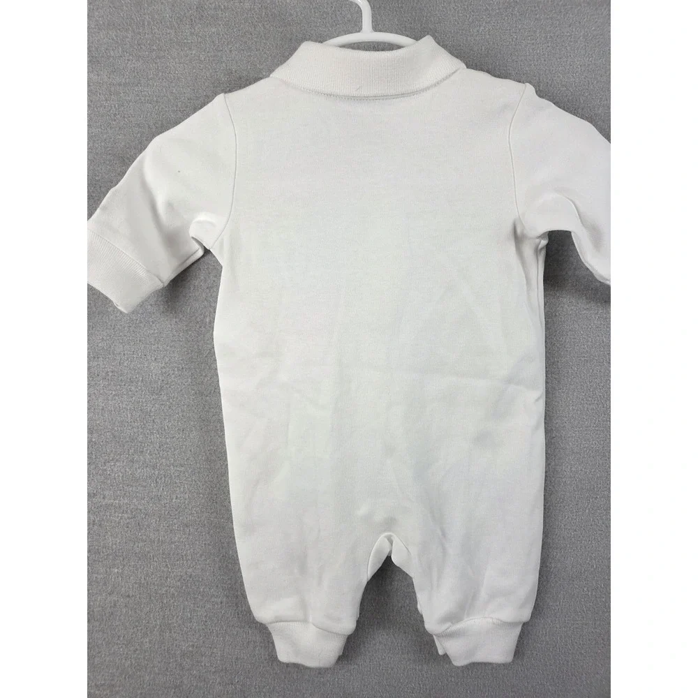 Ralph Lauren Newborn One Piece Sleeper Embroidered Ponies RL Logo White Crest